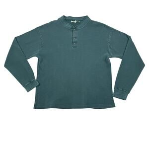 Vintage L.L. Bean Waffle Knit Henley Forest Green USA Made Large Cozy Winter